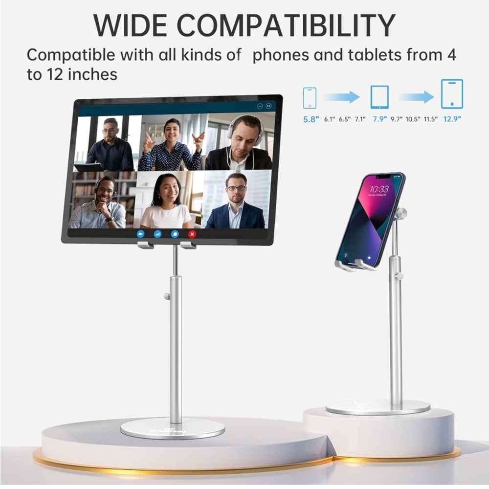 Hands free sturdy Tablet phone adjustable desktop Holder Stand - Silver